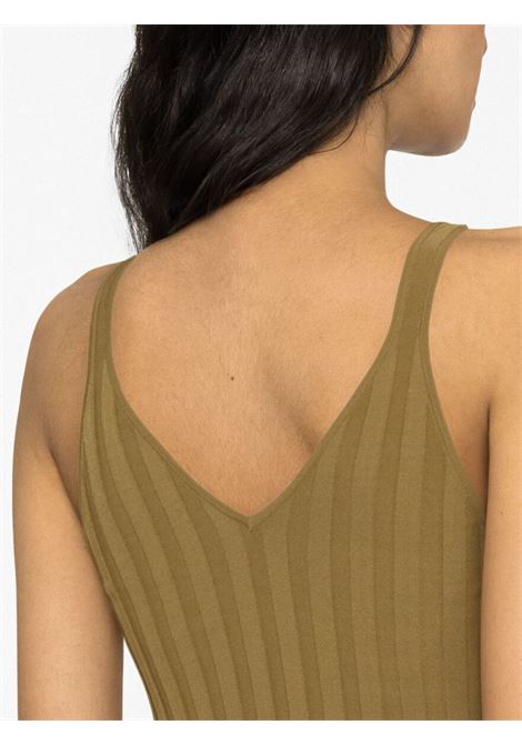 Beige V-neck ribbed tank top - women HELMUT LANG | N01HW7041G6